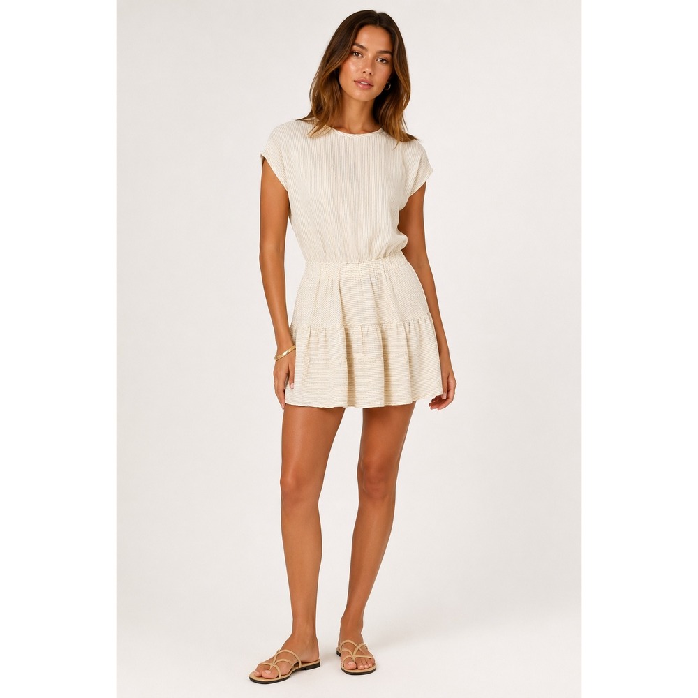 Splendid Cotton Gauze Striped Tiered Mini Dress Cream Grey‎ XS RS2D290